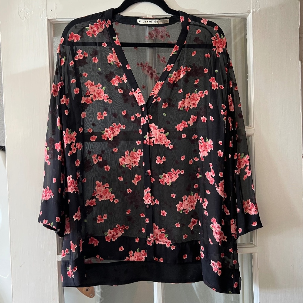 Alice + Olivia Rosario Silk Tunic Belted Blouse